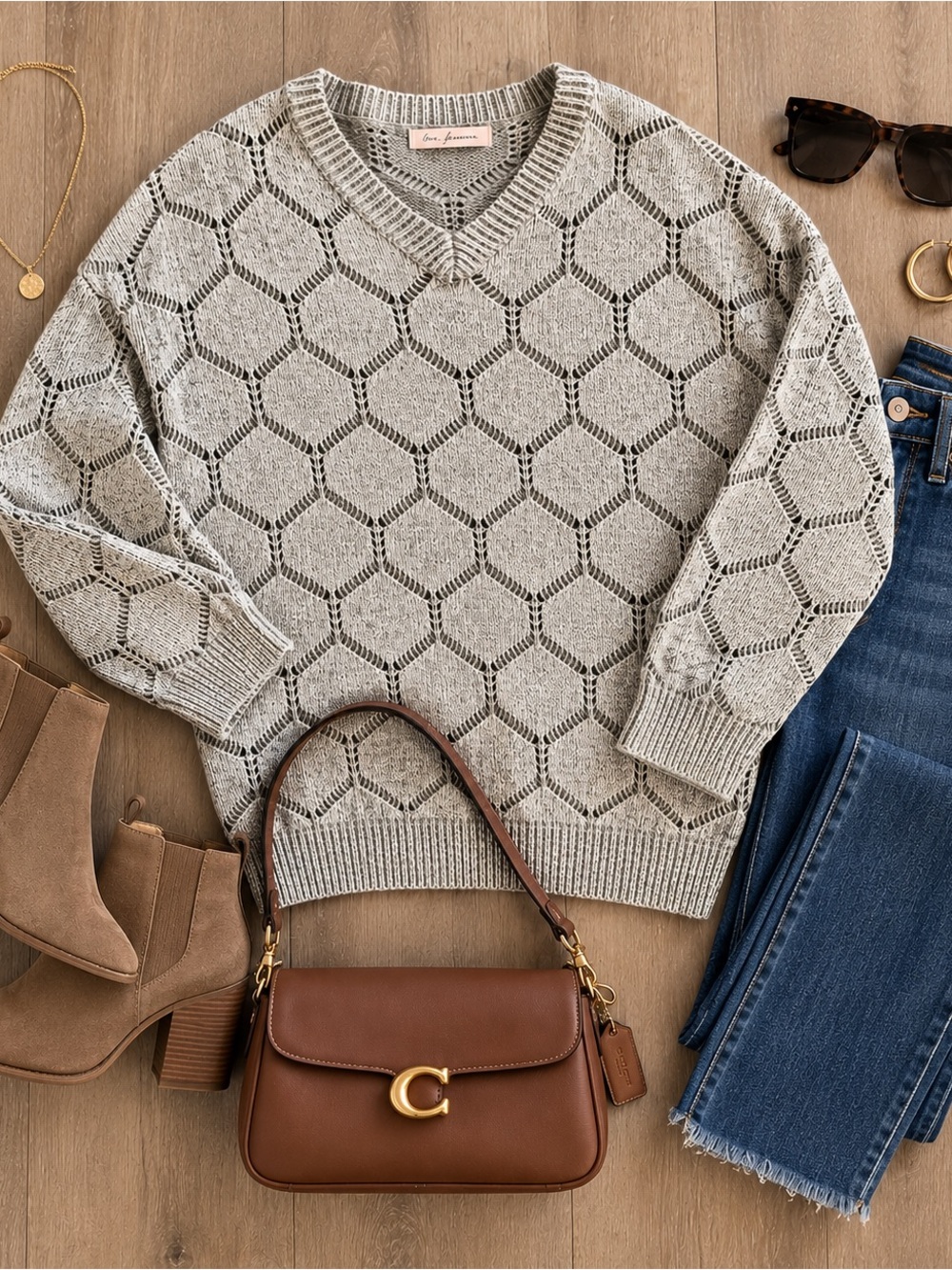 Ces Femme Women’s Crochet Style Relax Fit Sweater — SIZE SMALL